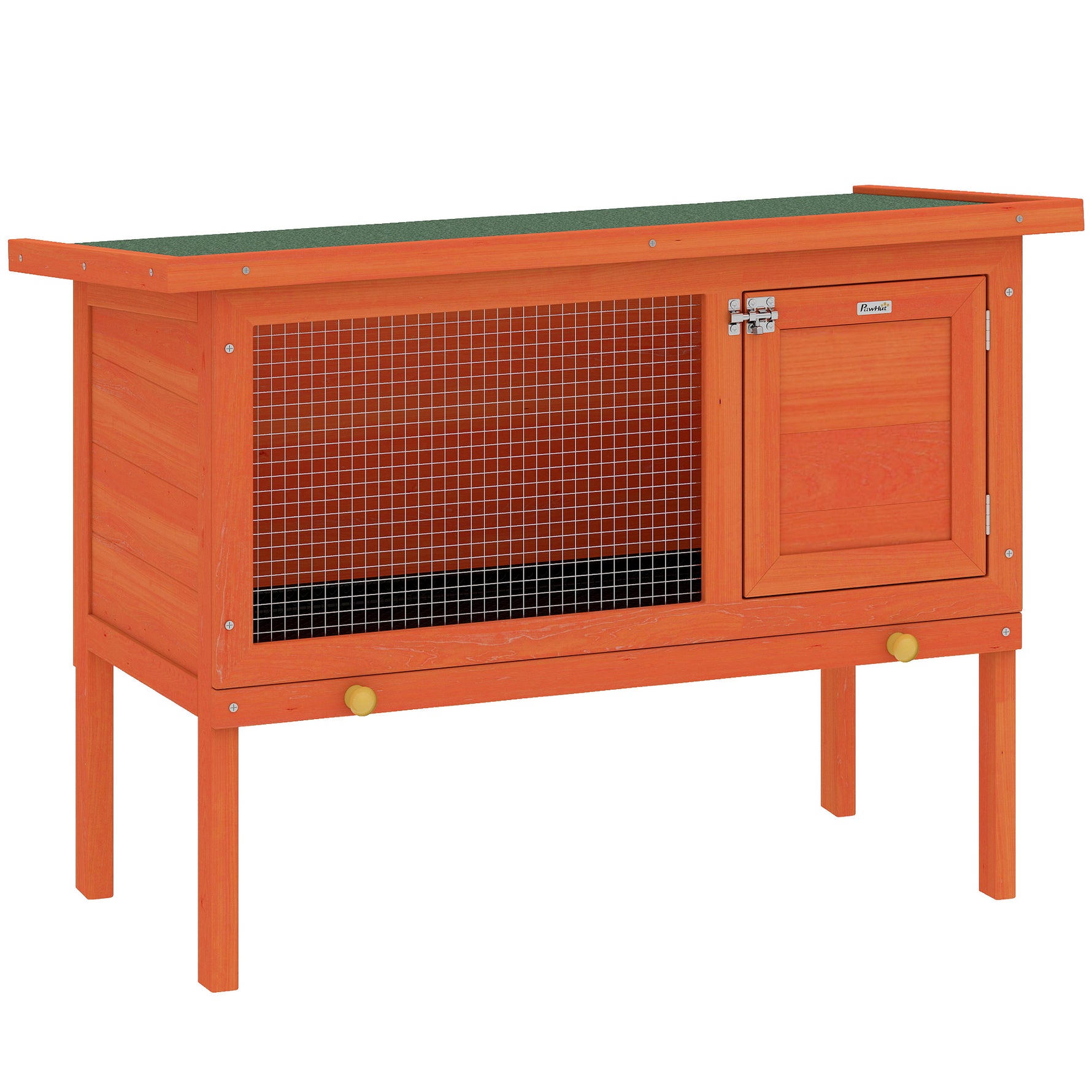 Clapier Lapin Extérieur en Bois, Toit Ouvrable en Asphalt et Plateau Coulissant, Design Surélevé, 90x45x65cm, Orange
