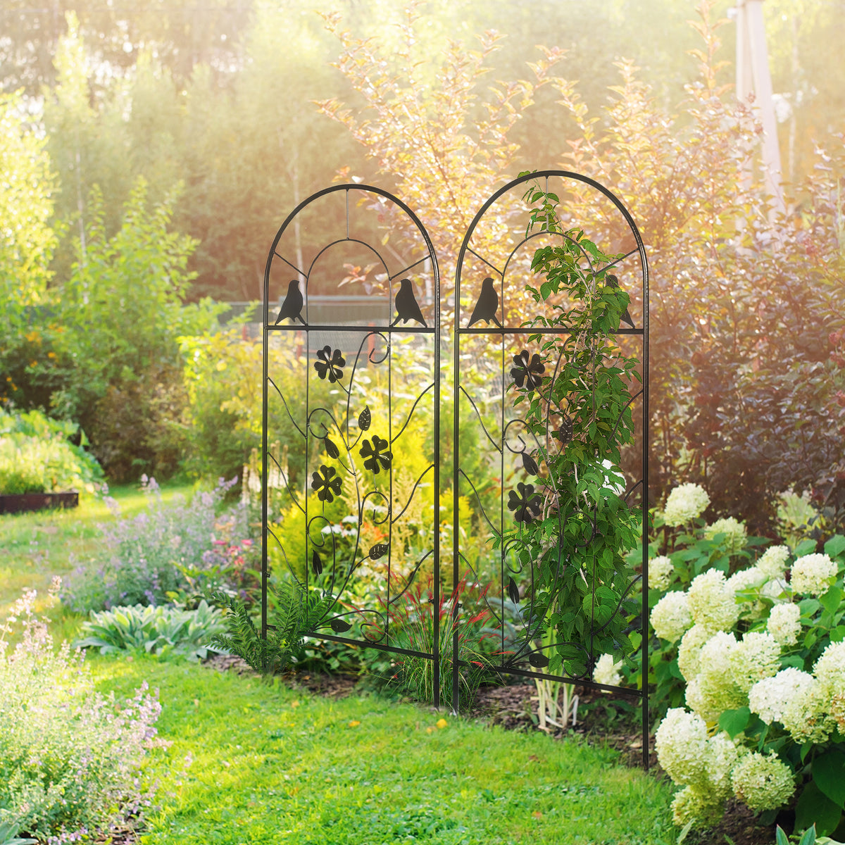Set di 2 tralicci da giardino, supporto per piante rampicanti in metallo - 38 x 98 cm nero
