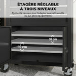 Servante d'atelier en acier à 3 tiroirs, chariot à outils sur roulettes, étagère réglable, panneau perforé, noir