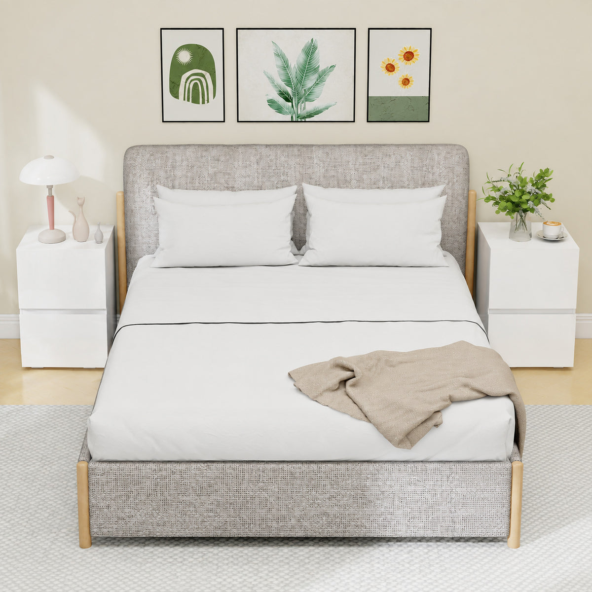 Set di 2 Comodini, Tavolini con 2 Cassetti, Frontali Lucidi, Ampio Piano, 40x40x58cm, Bianco