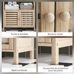 Colonne de salle de bain armoire de rangement en bambou 3 étagères 1 placard 63 x 30 x 138 cm bois naturel et blanc