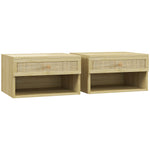 Lot de 2 tables de chevet murales tiroir coulissant, niche, plateau - en bois dim. 40L x 34l x 23H cm