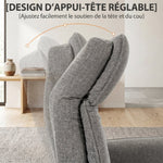 Fauteuil Relax Électrique Pivotant 360°, Fauteuil Inclinable avec Appui-Tête Réglable, Ports USB, Tissu en Lin, Gris