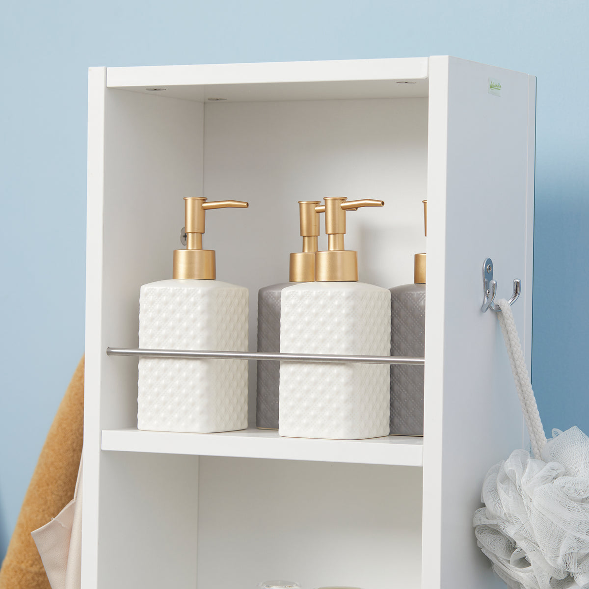 Meuble colonne de salle de bain pivotant avec miroir 6 étagères 36 x 36 x 171 cm blanc