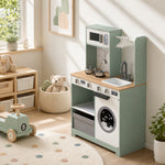 Cuisine enfant jouet d'imitation, dinette enfant avec cuisinière, évier, micro-ondes, 5 accessoires, vert