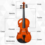 Violon 4/4 pleine grandeur avec étui, accordeur, épaulière, archet, colophane, cordes rechange et chiffon
