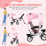 6-in-1 mitwachsendes Baby-Dreirad, faltbares Kinder-Dreirad, Schiebestange, umkehrbarer Sitz, 112x50x104cm, Pink