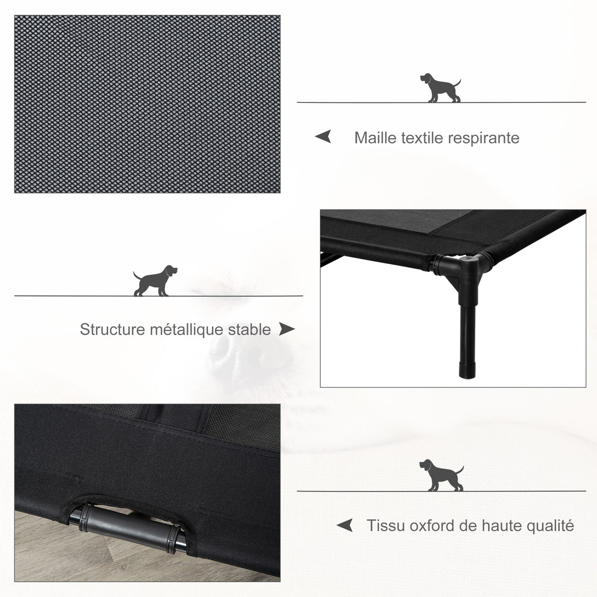 Lot de 2 lits sur pieds lit pour chien chat lit de camp grand confort tissu Oxford textilène micro-perforé acier