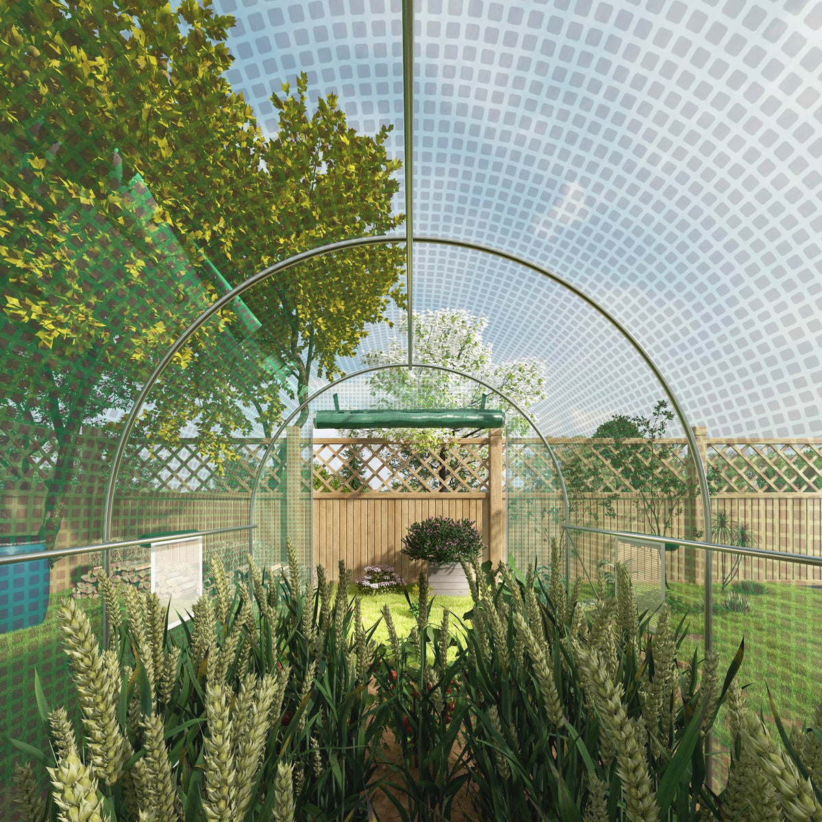 Serra da giardino a tunnel, superficie a terra 8 m², 4L x 2P x 2,05A m, telaio tubolare, porta con cerniera, 6 finestre avvolgibili, verde