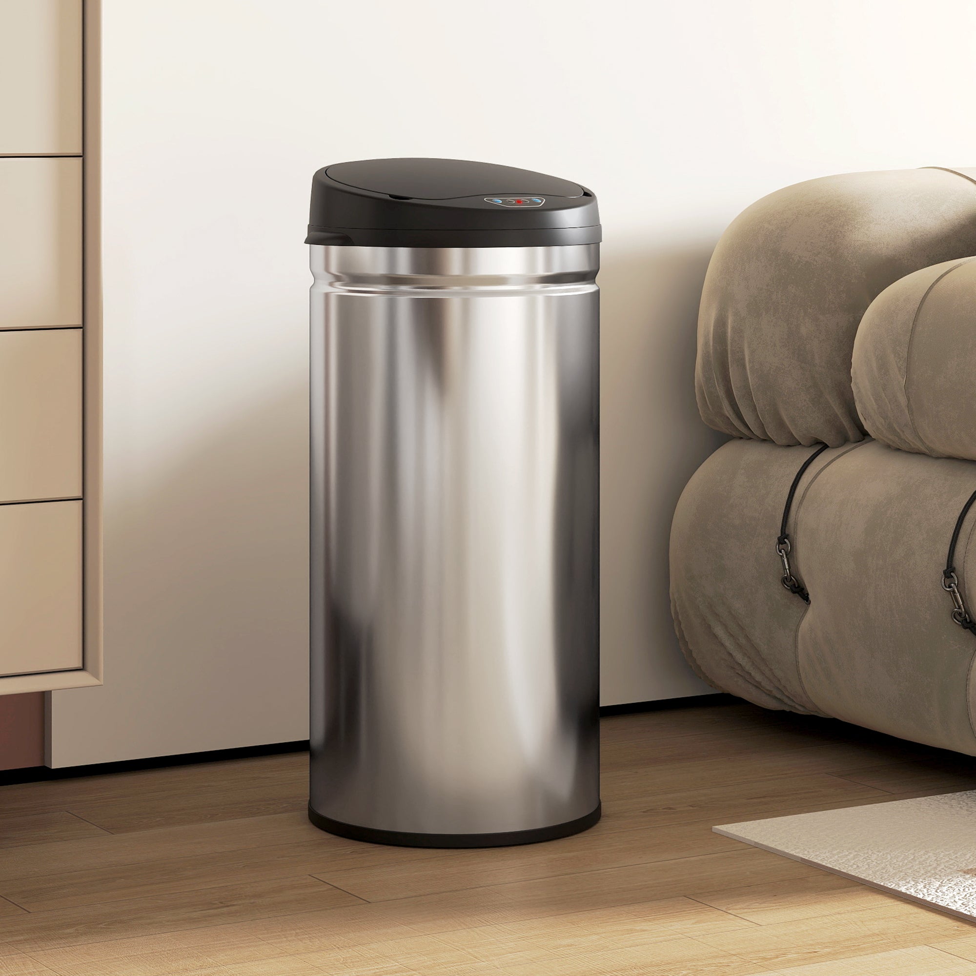 Poubelle cuisine automatique 42L acier inoxydable, poubelle à couvercle à fermeture en douceur, 30,5x30,5x68cm, argent