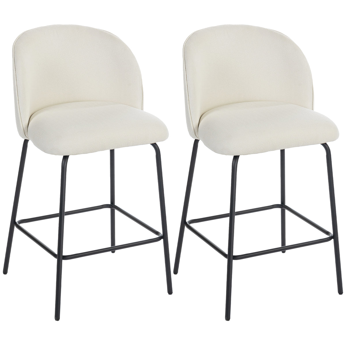 Set di 2 Sgabelli da Bar, Sedie da Bar, Poggiapiedi e Schienale, Tessuto Effetto Lino, Altezza Seduta 68cm, Crema