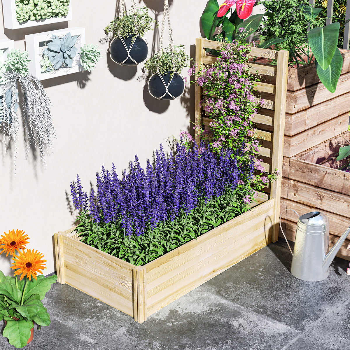Jardinière avec treillis bac à fleurs jardinière de jardin dim. 115L x 60l x 110H cm effet bois naturel