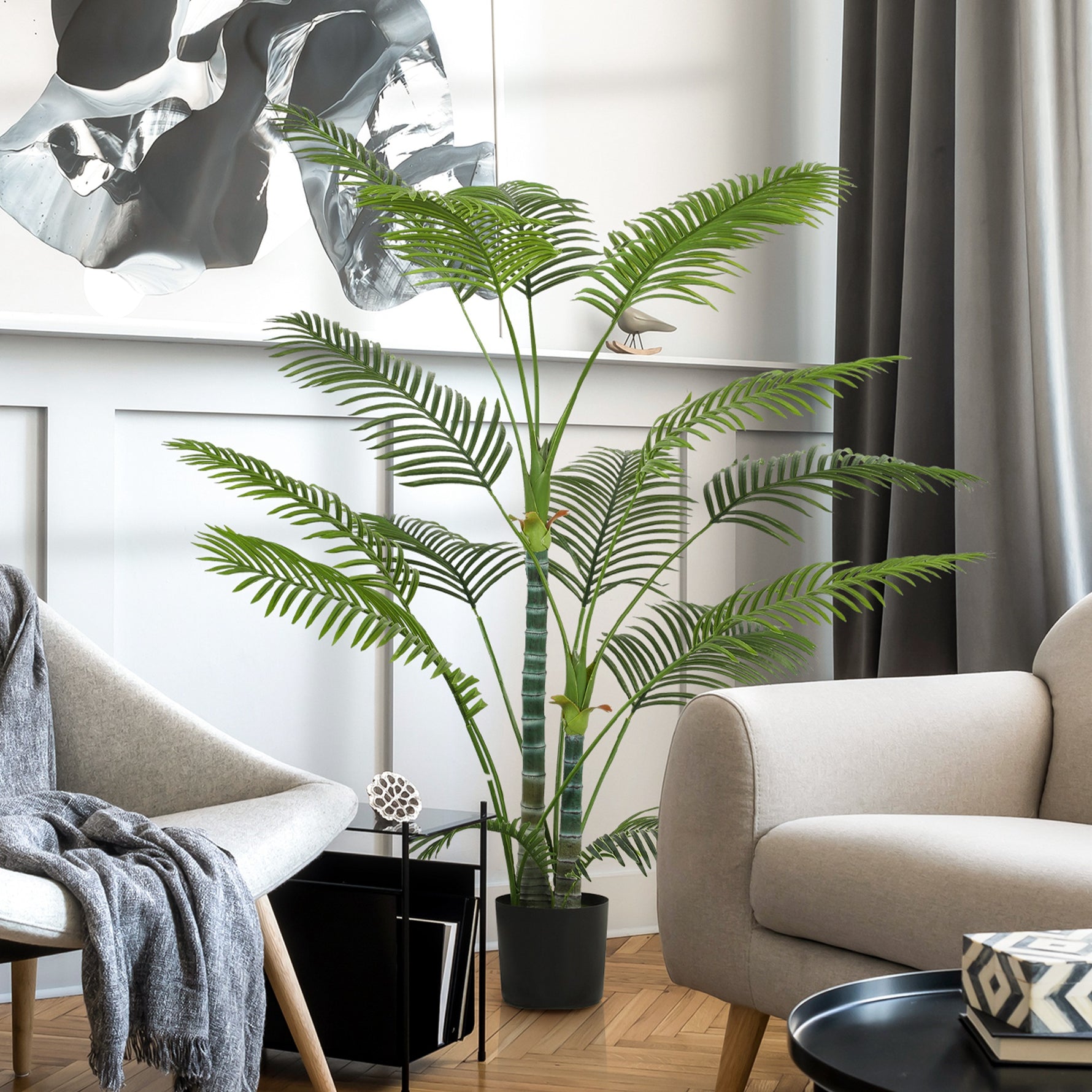 Plante artificielle intérieure 170 cm, palmier arbre artificiel avec pot en plastique et flocage, vert