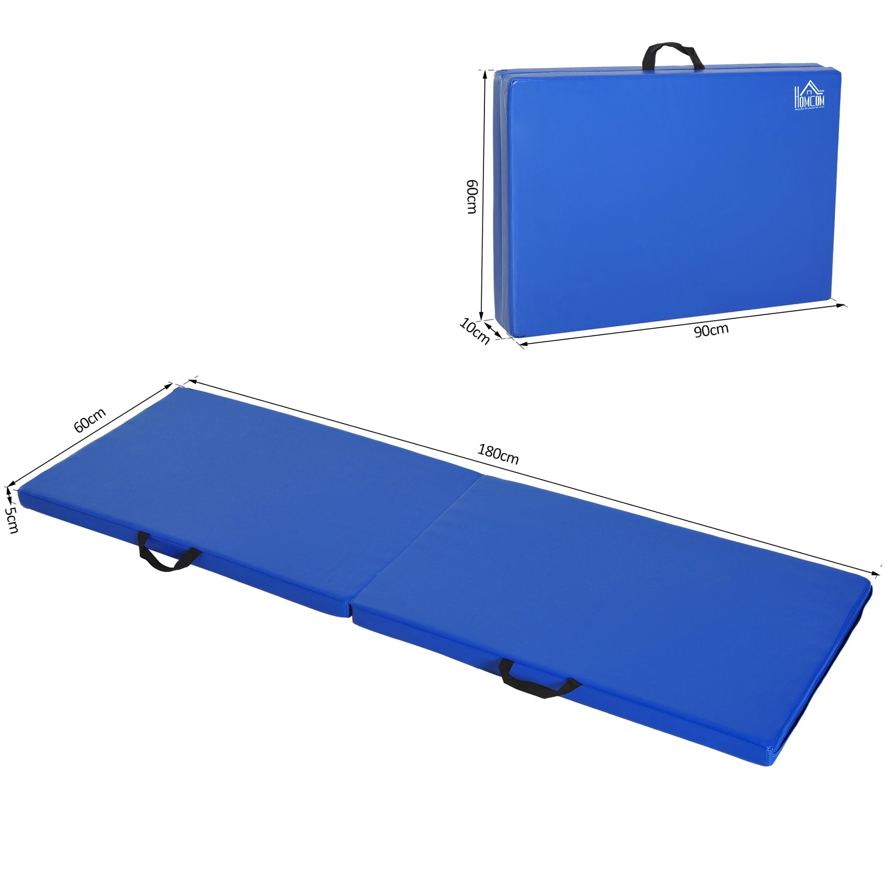 Tapis de gymnastique yoga pilates fitness pliable portable grand confort 180L x 60l x 5H cm revêtement synthétique bleu