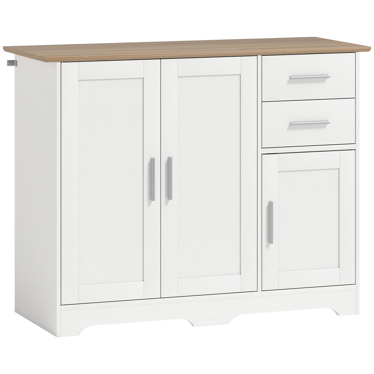 Buffet salon, meuble de rangement avec 2 tiroirs, 3 portes et étagère réglable, 100 x 40 x 78 cm, blanc et bois naturel