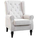 Fauteuil de Salon, Fauteuil d'Appoint Mid-Century Moderne en Flanelle Neige avec Haut Dossier Oreiller Capitonnée, Crème