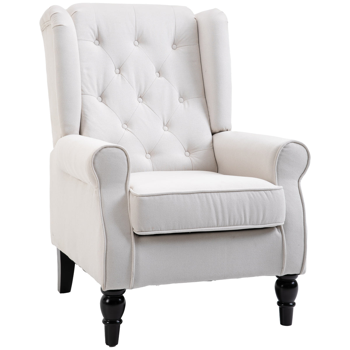 Fauteuil de Salon, Fauteuil d'Appoint Mid-Century Moderne en Flanelle Neige avec Haut Dossier Oreiller Capitonnée, Crème