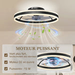 Ceiling fan with light and remote control, 50 cm ceiling fan light with 6 speeds, black