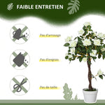 Arbre à Roses Artificiel 90 cm en Plastique, 21 Fleurs, 350 Feuilles en Tissu, Pot, Facile à Entretenir, Blanc