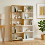 Bibliothèque d'angle rotative 350° à 5 niveaux, étagère de rangement extensible en forme L, 60-111x24x164cm, chêne
