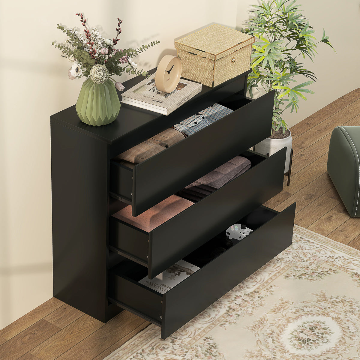 Commode 3 tiroirs, Meuble de rangement épuré pour chambre, intérieur, 80l x 39P x 73H cm