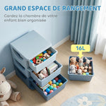 Organisateur de jouets pour enfants avec tiroirs à 3 niveaux, boîtes de rangement en plastique, 37 x 37 x 56,5 cm, bleu