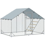 Enclos poulailler extérieur parc grillagé 6 m² avec perchoir et mangeoire acier galvanisé Ø25mm 300x200x195cm argent