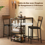 Conjunto de mesa de bar con 2 taburetes, mesa alta de cocina y 2 sillas de bar acolchadas de PU, nogal