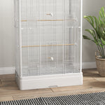 Cage à oiseaux volière avec portes perchoirs cage pour canaris perruches perroquets 61 x 36,5 x 98 cm blanc