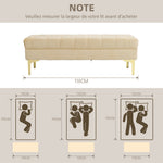 Banc banquette capitonnée bout de lit style classique chic dim. 118L x 45l x 42H cm piètement métal doré velours beige
