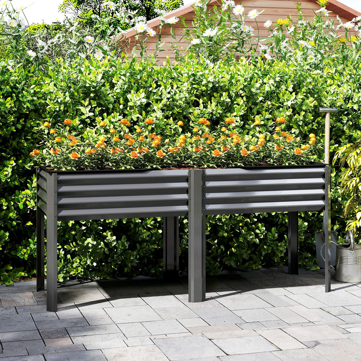 Potager sur Pieds en Métal, Jardinière Surélevée en Métal 241L avec Barres Renforcées et Tissu Non-Tissé, Gris Foncé-9