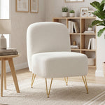Armless Living Room Chair, Upholstered Bouclé Fabric Accent Chair, Thick Cushion, Wide Seat, White