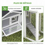 Poulailler clapier modèle chalet multi-équipé : rampes, nichoirs, plateau, en bois massif 204 x 85 x 93 cm gris