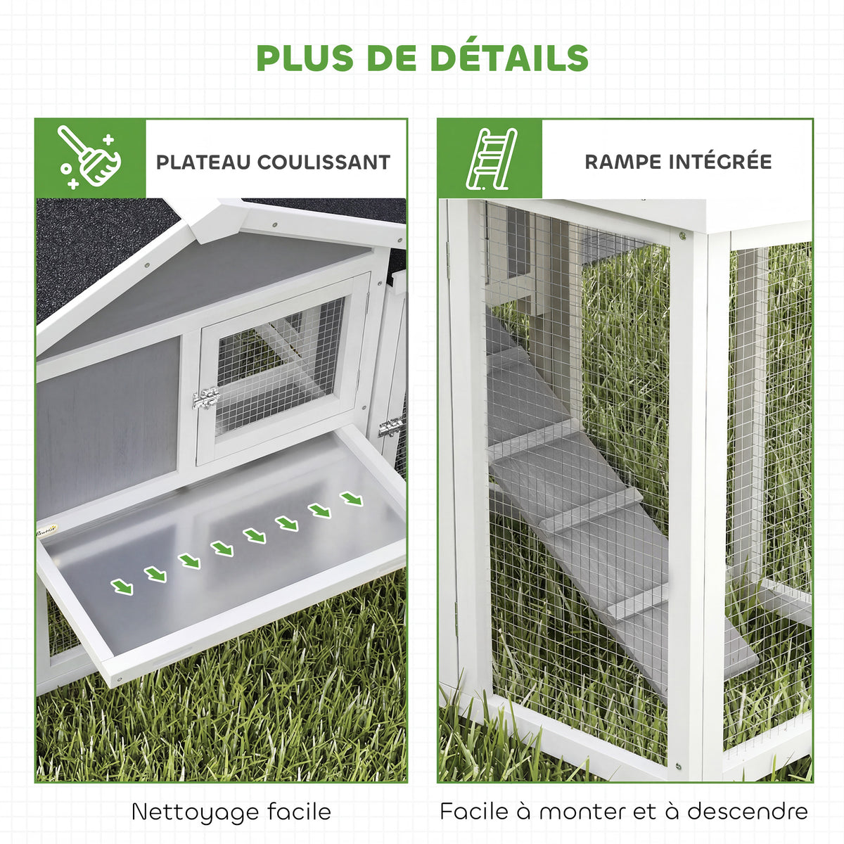 Poulailler clapier modèle chalet multi-équipé : rampes, nichoirs, plateau, en bois massif 204 x 85 x 93 cm gris