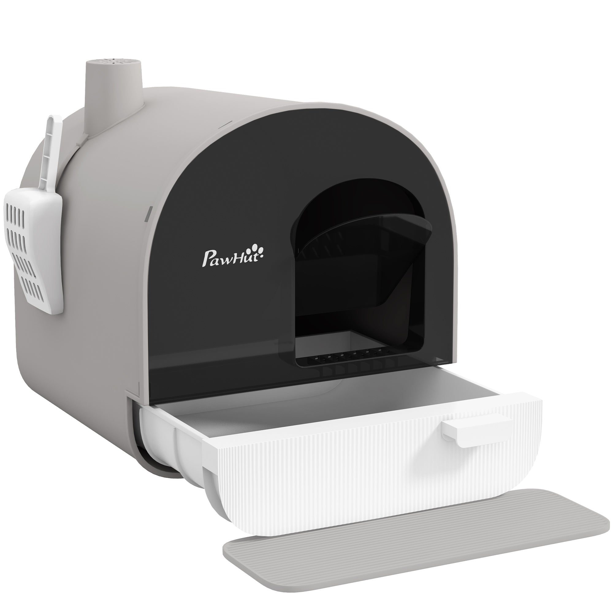 Lettiera per gatti con porta basculante, paletta e filtro inclusi dim. 43L x 44P x 47A cm grigio