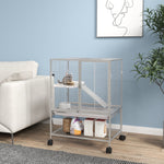 Cage pour petits animaux sur roulettes 2 niveaux avec 2 portes, 1 rampe, 1 étagère de rangement 61,5 x 44,5 x 86 cm gris