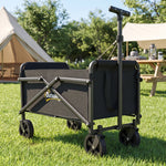 Carro de jardín carro de transporte con ruedas con mango ajustable, con bolsas de transporte 64 x 40 x 60-84 cm negro