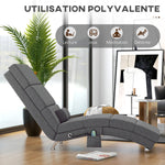 Fauteuil relax salon fauteuil de massage et chauffage meridienne avec télécommande et oreiller, tissu effet lin, gris