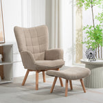 Wohnzimmersessel mit Fußhocker, gepolsterter Akzentsessel aus Cord, hohe Rückenlehne und Armlehnen, Braun
