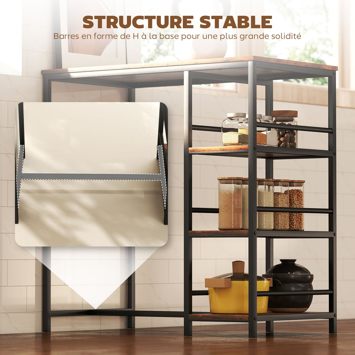 Mesa de bar alta con 3 estantes de almacenamiento y estructura de acero, 90 x 50 x 90,5 cm, marrón rústico, negro