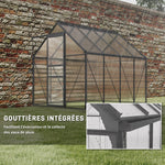 Serre de jardin en polycarbonate 4,8 m²avec fondation, lucarne réglable, porte coulissante 1,9x2,53x1,99m transparent