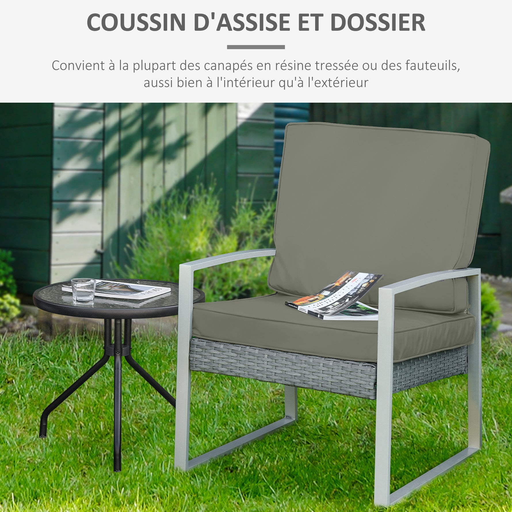 Coussins pour chaise fauteuil de jardin coussins d'assise de dossier déhoussables polyester 56x52/56x46cm gris foncé