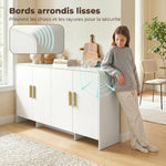 Buffet cuisine, meuble de rangement avec 4 portes à fermeture douce, 4 compartiments et bords arrondis, 152x40x80cm, blanc