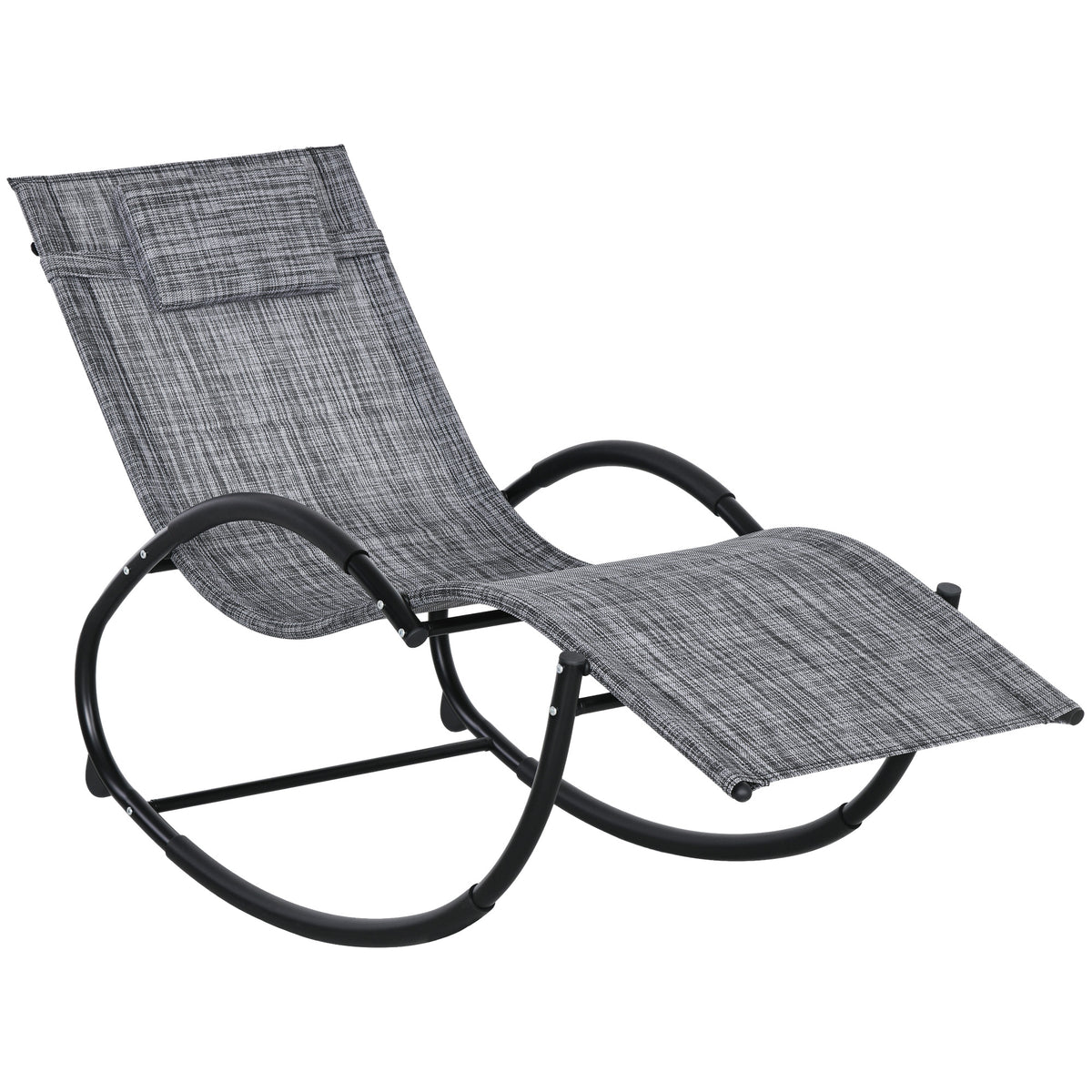 Chaise longue à bascule avec tétière utilisation extérieure intérieure gris chiné