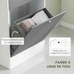 Meuble de salle de bain avec panier à linge et miroir étagère réglable 62 x 28,3 x 181 cm gris et blanc