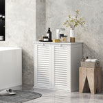 Meuble salle de bain avec panier à linge armoire salle de bain en bois portes persiennes 2 paniers 70 x 38 x 73 cm blanc