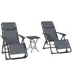 Lot de 2 chaise longue pliable et inclinable avec table d'appoint, porte-gobelets et appuie-têtes, charge 120 kg, gris