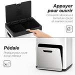 Poubelle rectangulaire à pédale poubelle cuisine 3 compartiments fermeture douce acier inox 45,7 x 35,8 x 76 cm argent