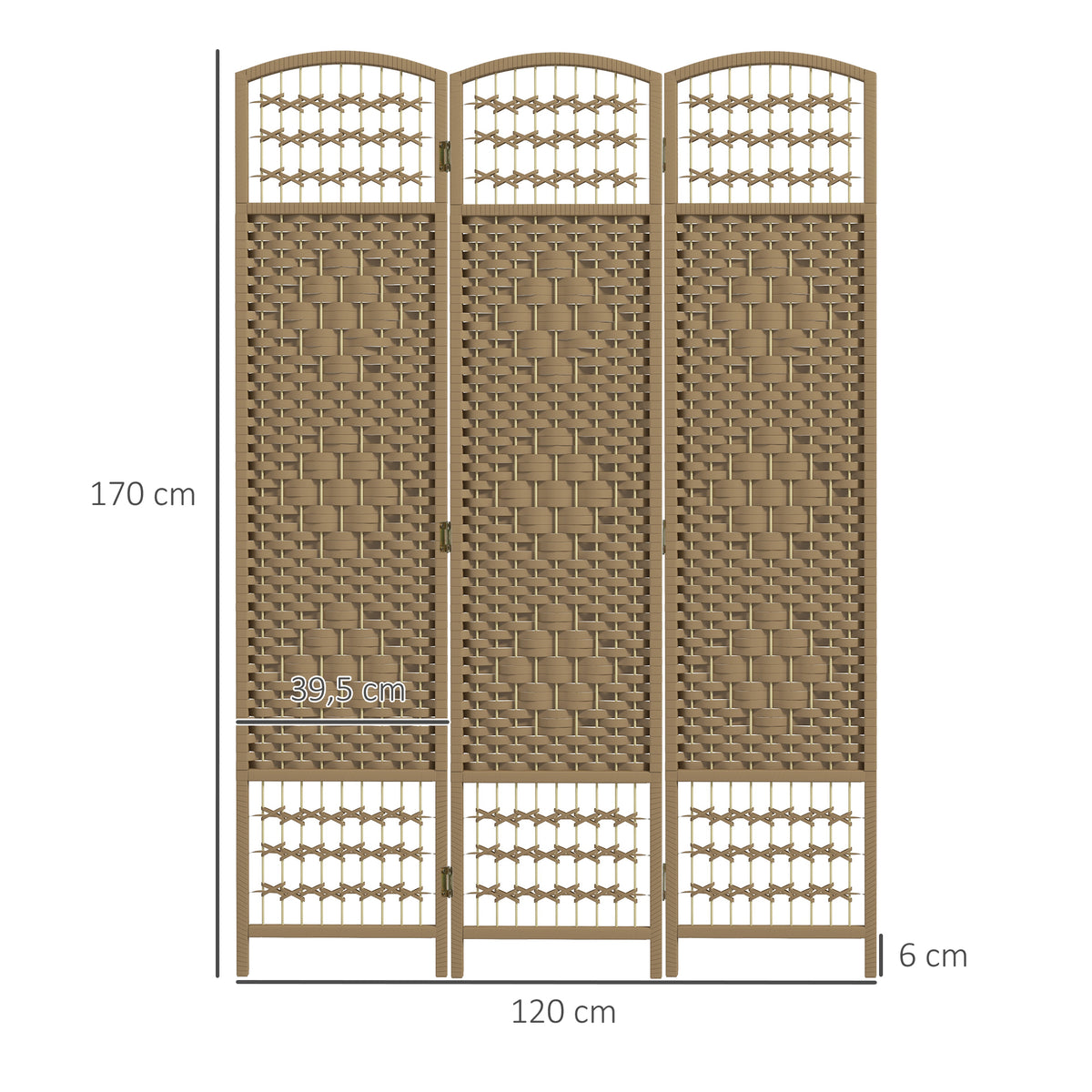 Paravent intérieur en bois séparateur de pièce cloison pliable 3 panneaux 120 x 170 cm bois naturel