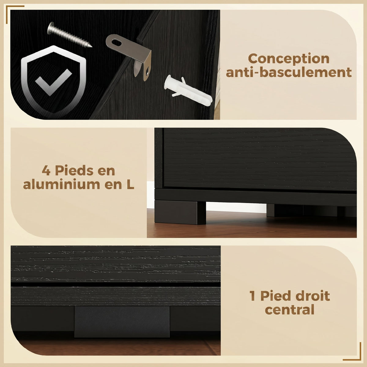 Meuble à chaussures 16 paires armoire à chaussures 4 tiroirs rabattables 2 portes en miroir étagères réglables noir